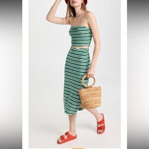 Monrow Green and White Striped Pencil Skirt